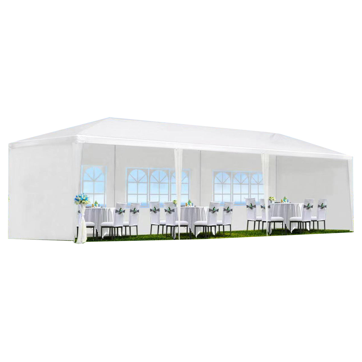 Elegant Outdoor Gazebo 10x30' Canopy Tent with 5 Removable Sidewalls for Weddings and Parties Waterproof