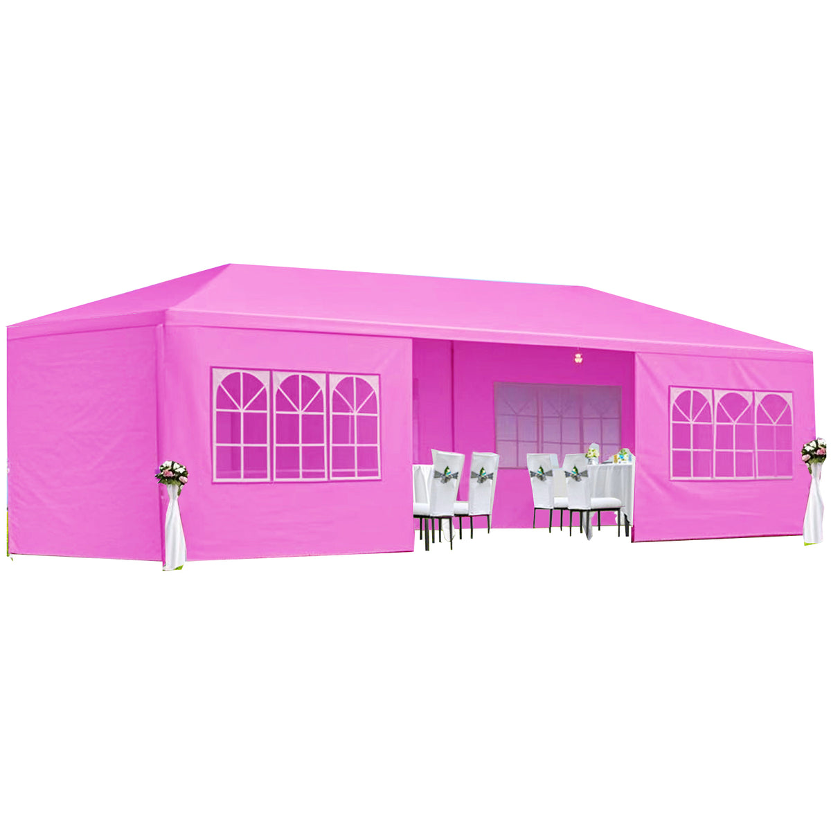 10x30' Wedding Party Canopy Tent Outdoor Gazebo with 8 Removable Sidewalls Pink Color
